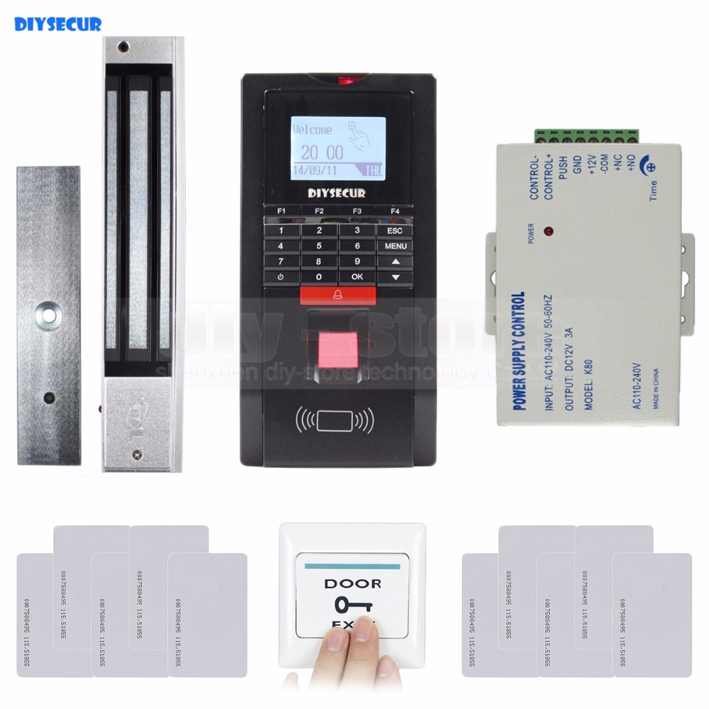 DiySecur全TCP / IP指紋ID ID卡讀取器門訪問控制套件 +磁鎖 +退出但