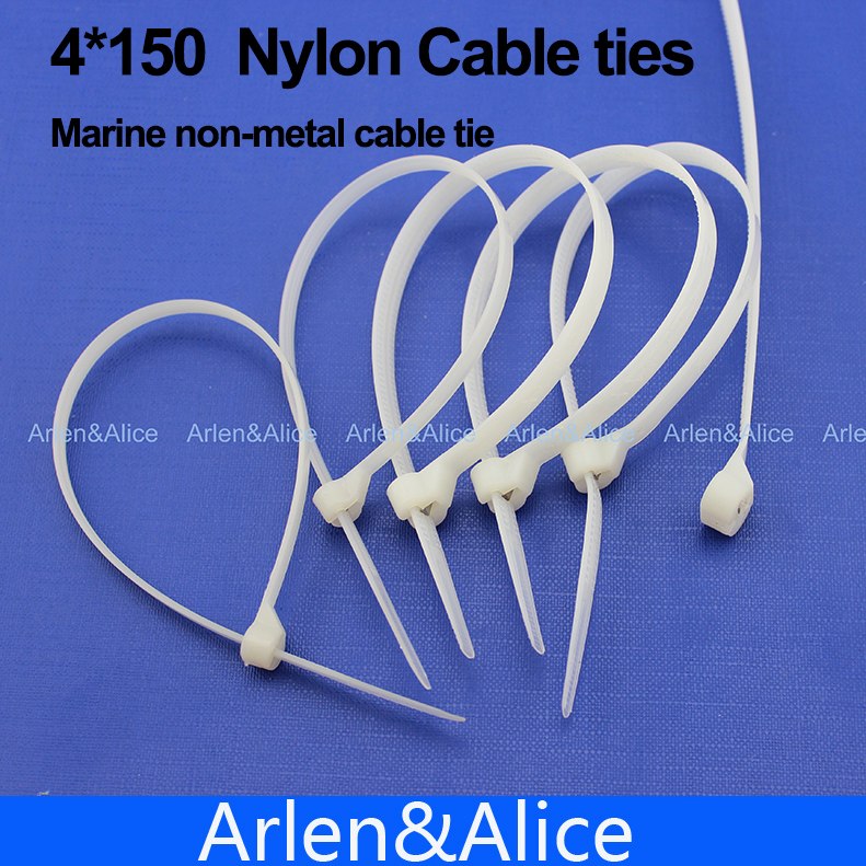 100pcs 4mm*150mm尼龍電纜綁帶不銹鋼板鎖定船容器，船隻非金屬