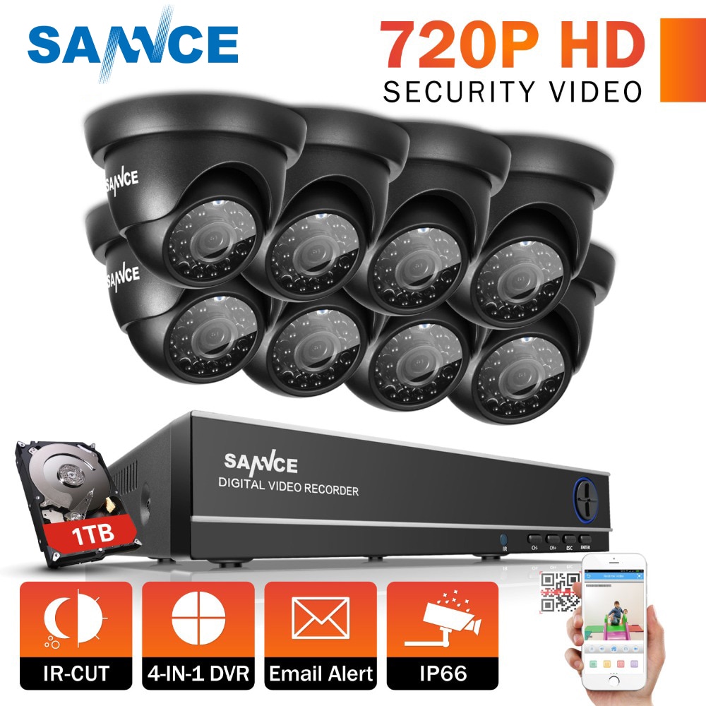 Sannce 8CH 1080P HDMI CCTV系統8PCS 720p圓頂安全攝像機IR夜視室外CCTV視頻