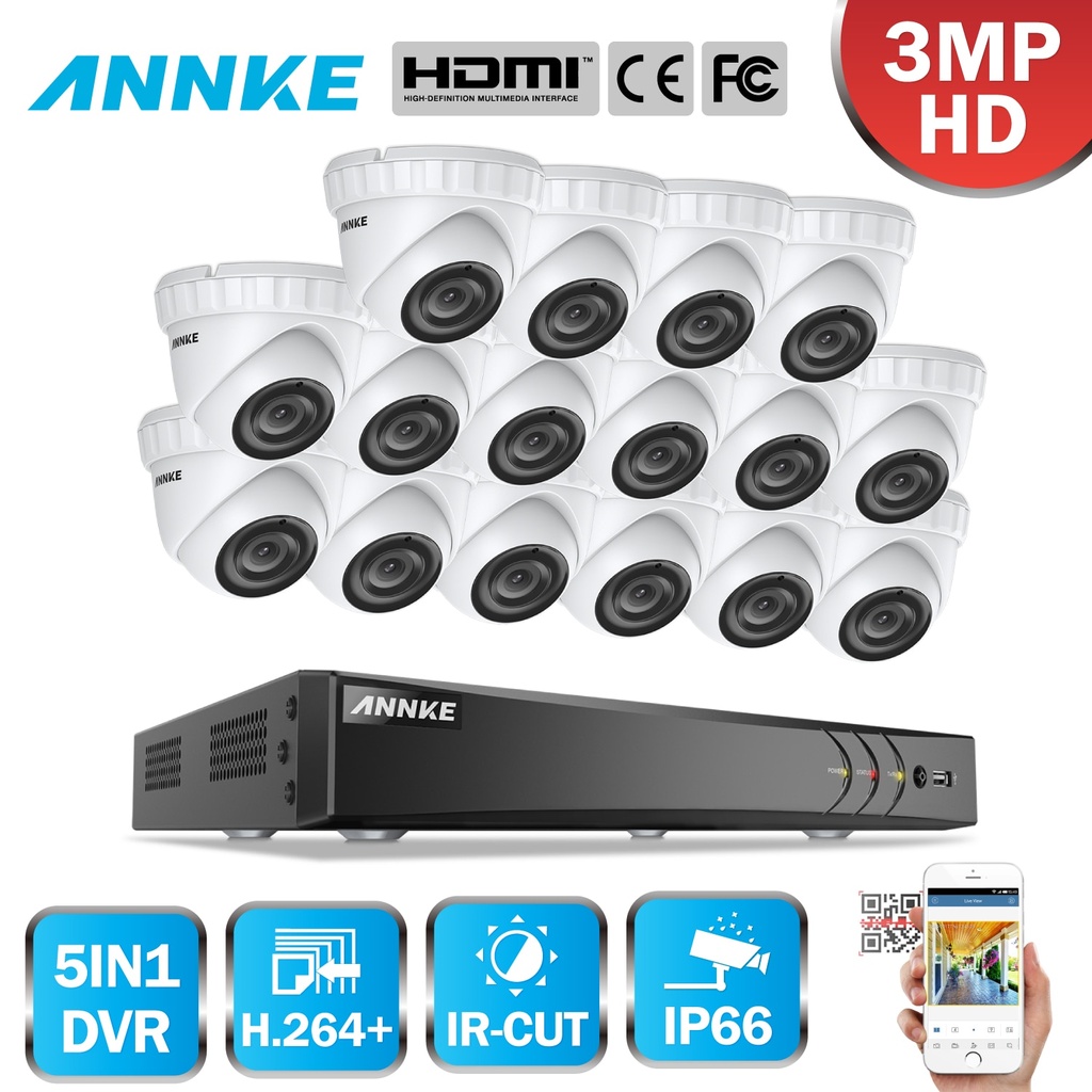 Annke 16CH 3MP CCTV系統高清TVI DVR 16PCS 2048*1536 TVI安全圓頂攝像頭室外CCTV攝像機H