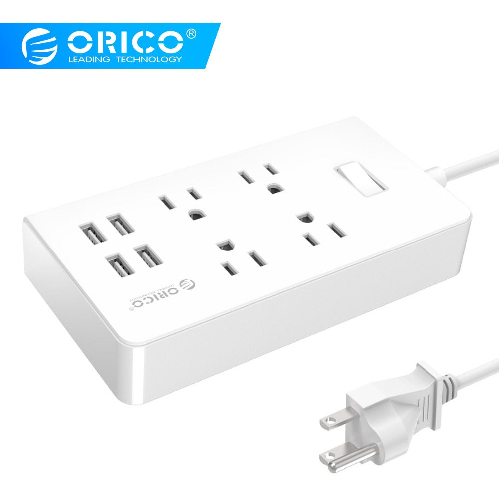 ORICO電子帶插座美國插頭電源2 AC 4 AC出口電湧保護器4 USB充電器1。