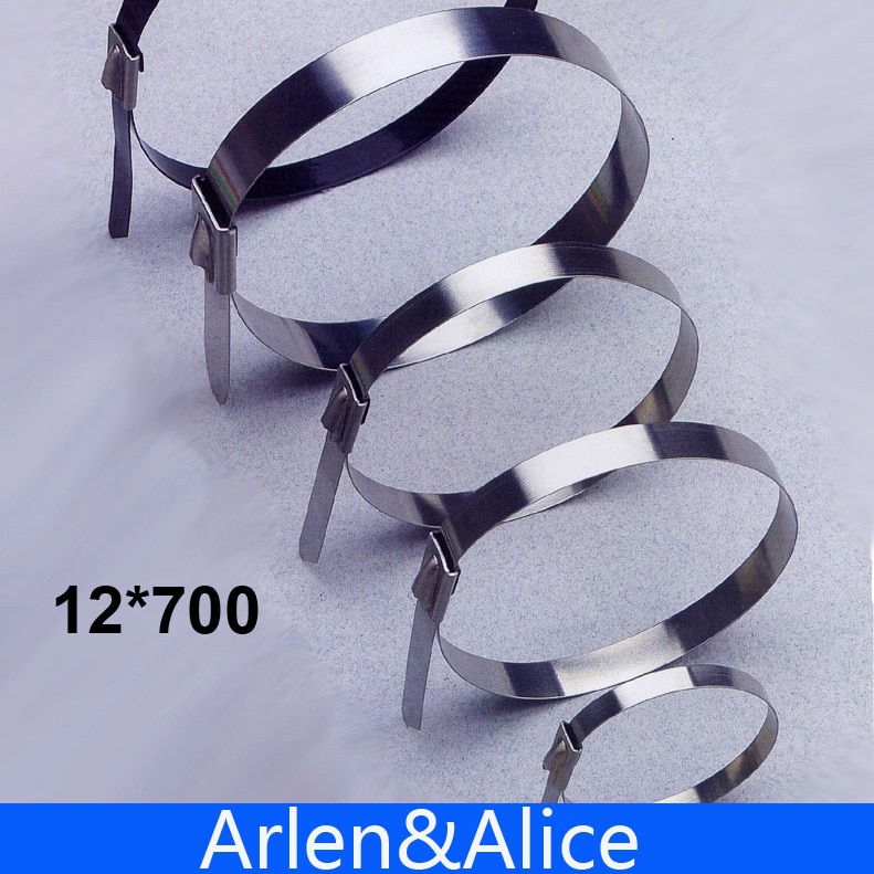100pcs 12mmx700mm不銹鋼拉鍊電纜綁帶鎖定包裹