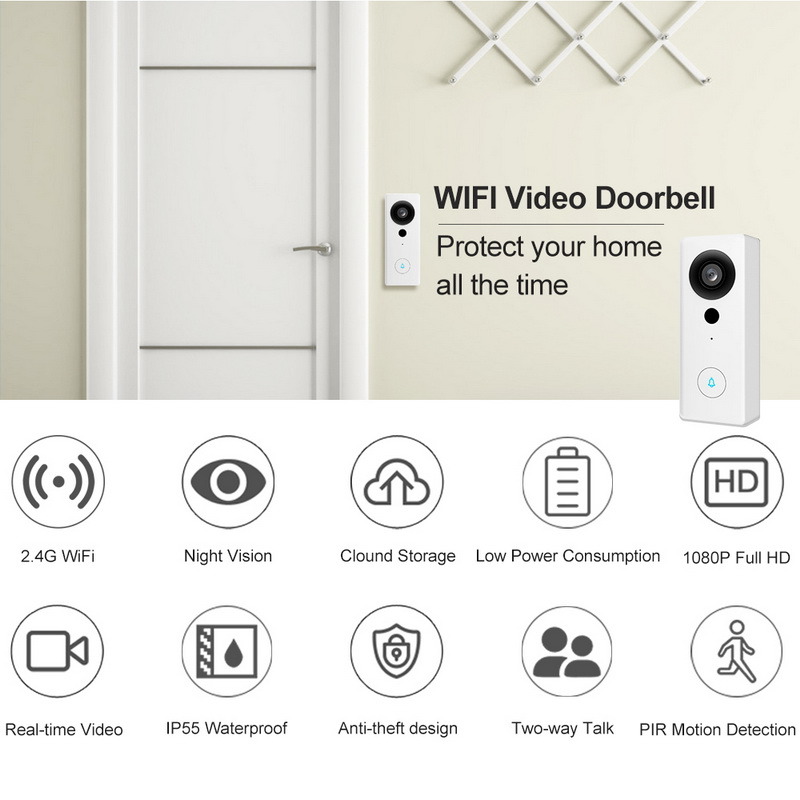 1080p家用視頻智能wifi門鈴無線門鈴帶有相機對講機無線戒指門鈴